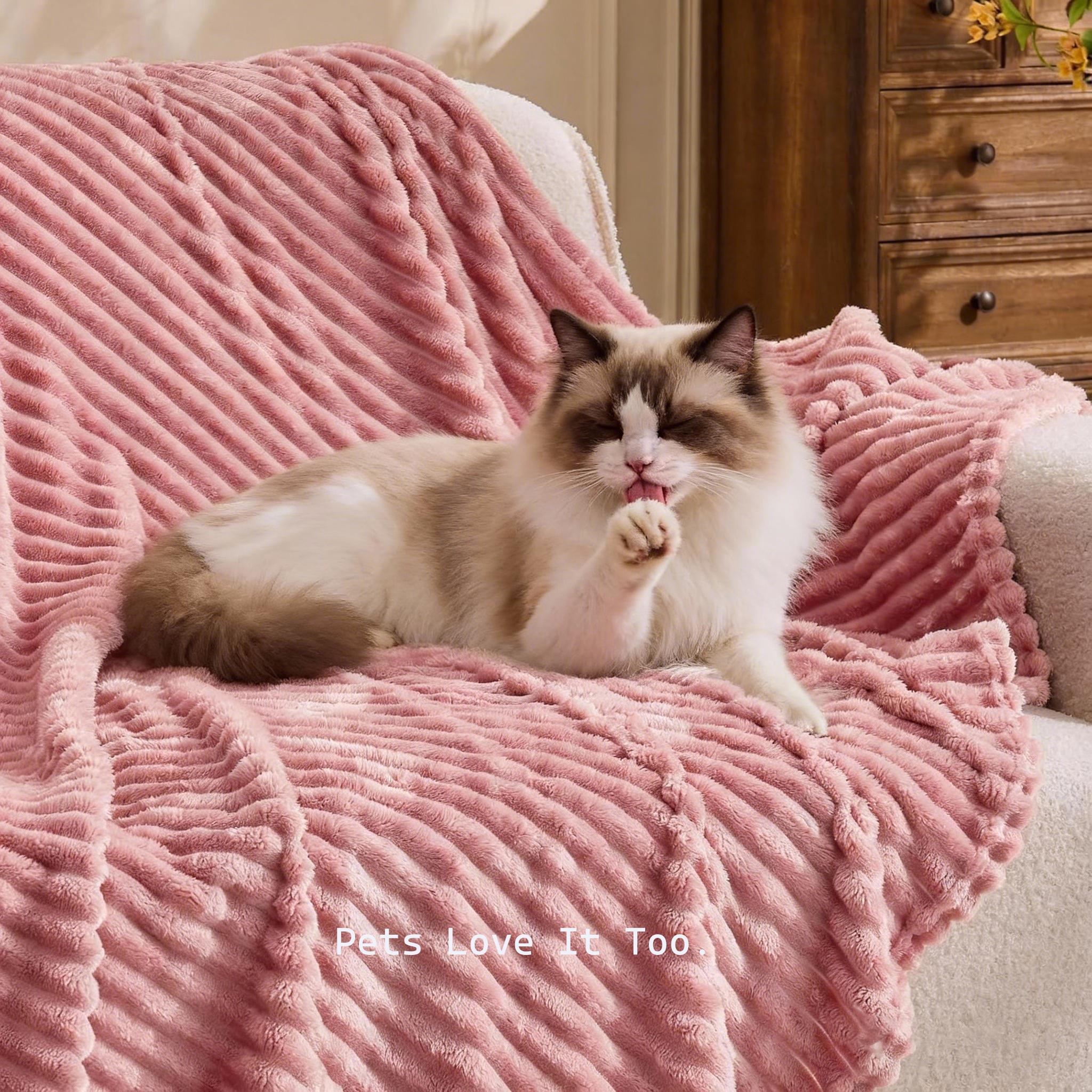 Raybee Cozy Soft Blankets - Faux Rabbit Fur Striped Throw Blanket for Couch, Travel,Office,Courtyard,Home Bedroom Decor Plush Outdoorfun,Flannel Throw Blanket,Perfect Gift Ideal