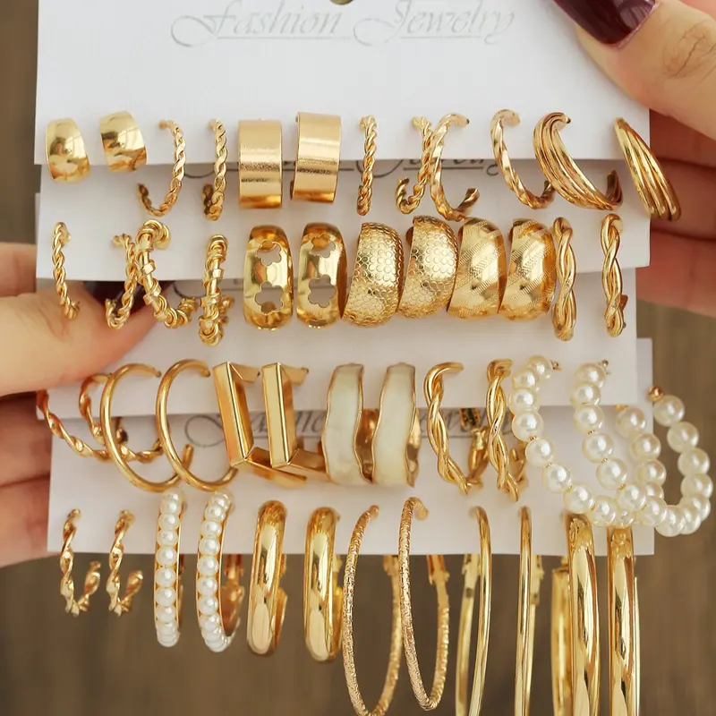 24 Pairs Elegant Alloy Flower Earrings Set, Earring Pack, Ear Hoops Set with Mermaid Design, Perfect Gift for Women and Office Wear Jewelry Collection, Earring Stacking Set, Ear Accessories