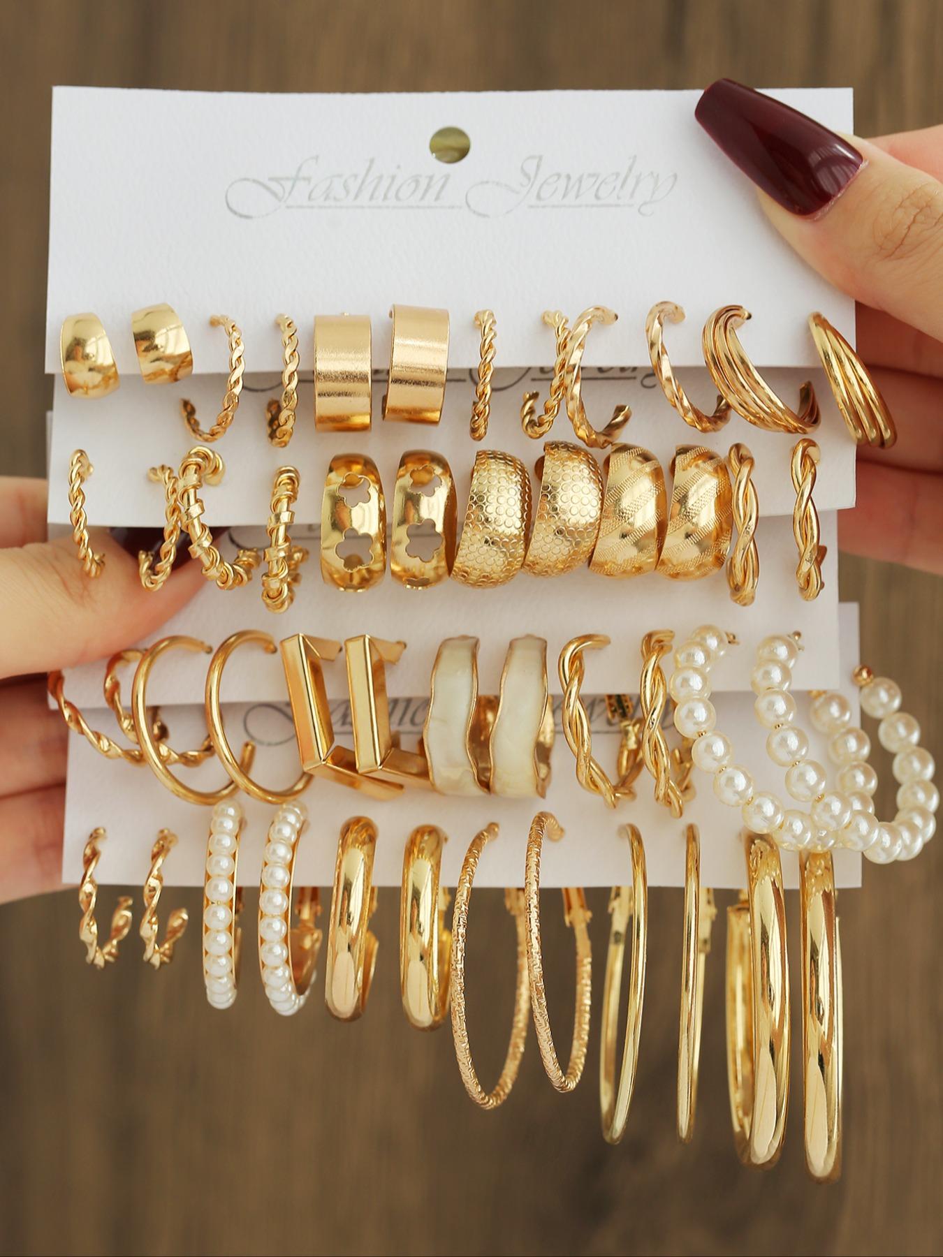 24 Pairs Elegant Alloy Flower Earrings Set, Hoop Earring Set with Mermaid Design, Perfect Gift for Women and Office Wear Jewelry Collection