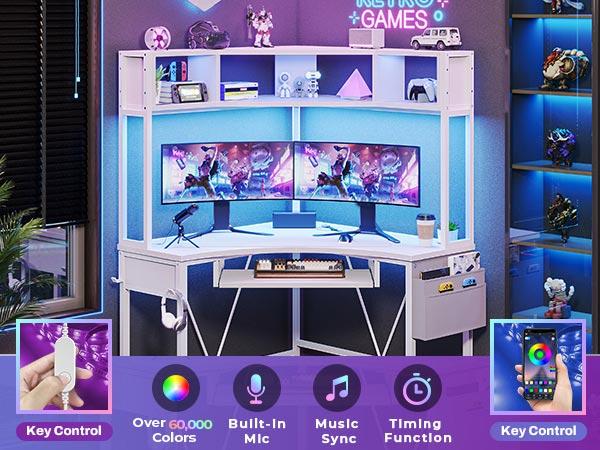 SEDETA Corner Desk with Tray and LED Lights Small Computer Desk Gamer Desktop Desktop Workstation Furniture