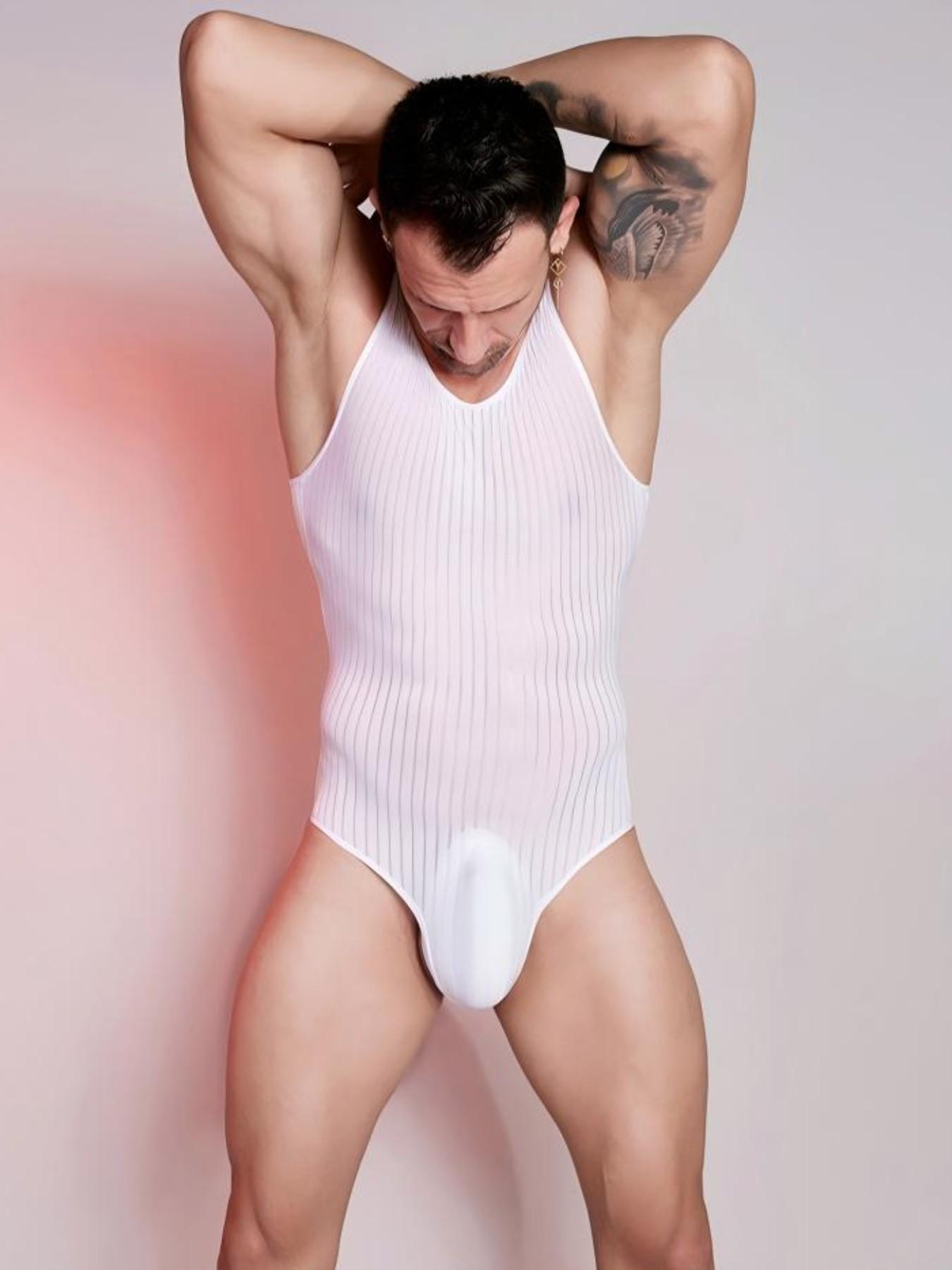 Slimming Sexy Underwear Thin Transparent Tight Fit Invisible High Elastic Vertical Stripes Comfortable One-Piece