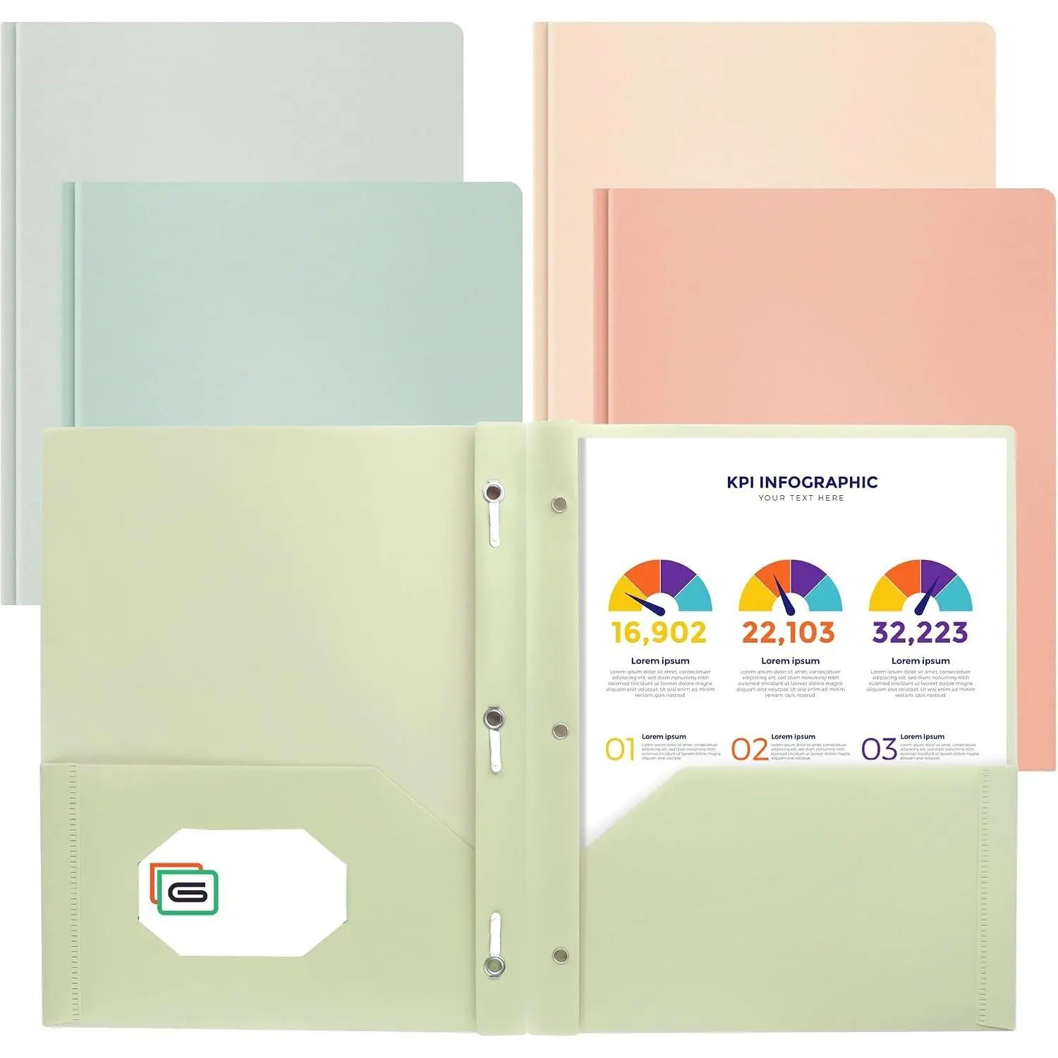 Plastic Folders with Pockets and Prong, Pack of 5, Muted Pastel Colors, Heavy Duty 2 Pocket File Folders Letter Size, Folders with Prongs for School, , and Office
