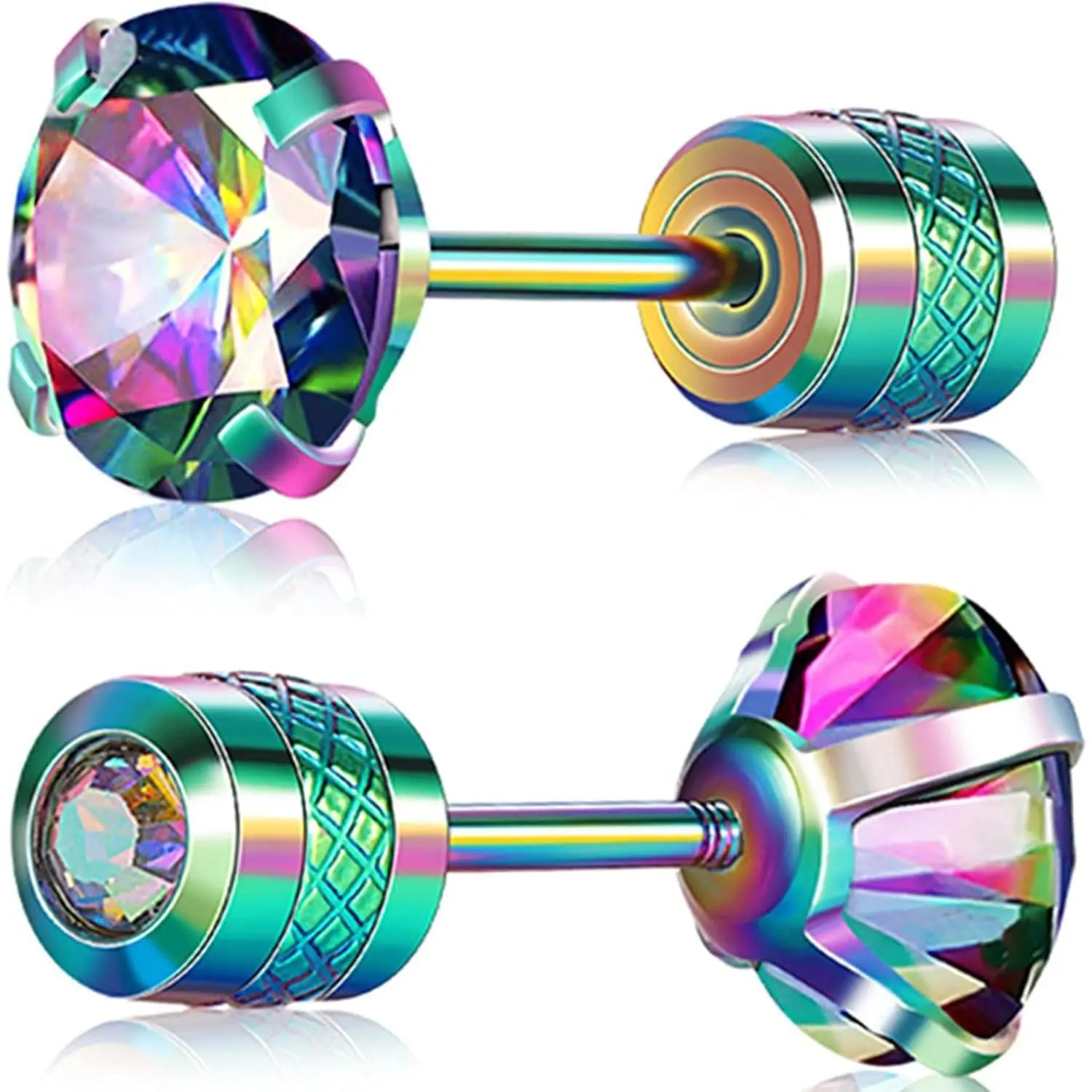 Titanium Cubic Zirconia Stud Earrings for Sensitive Ears - Hypoallergenic Surgical Grade Titanium, Screw Back for Women MenGift