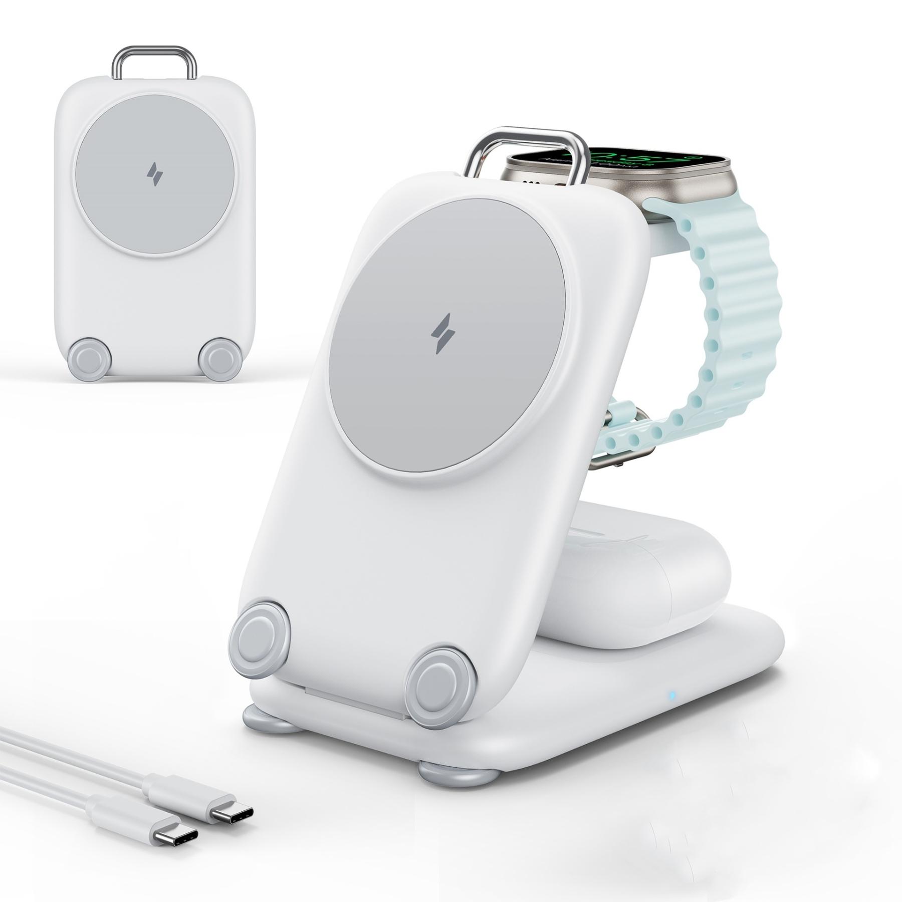 Magnetic Wireless Charging Stand, Three-In-One Foldable Desktop Holder for Watch Earphones Phone, Multi-Device Magnetic Wireless Charger