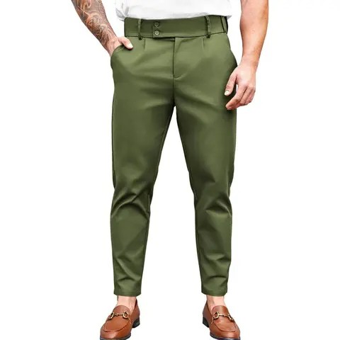 Runcati Mens Chino Pants Slim Fit Flat Front Stretch Skinny Tapered Dress Pants Casual Trousers Brown suit trousers