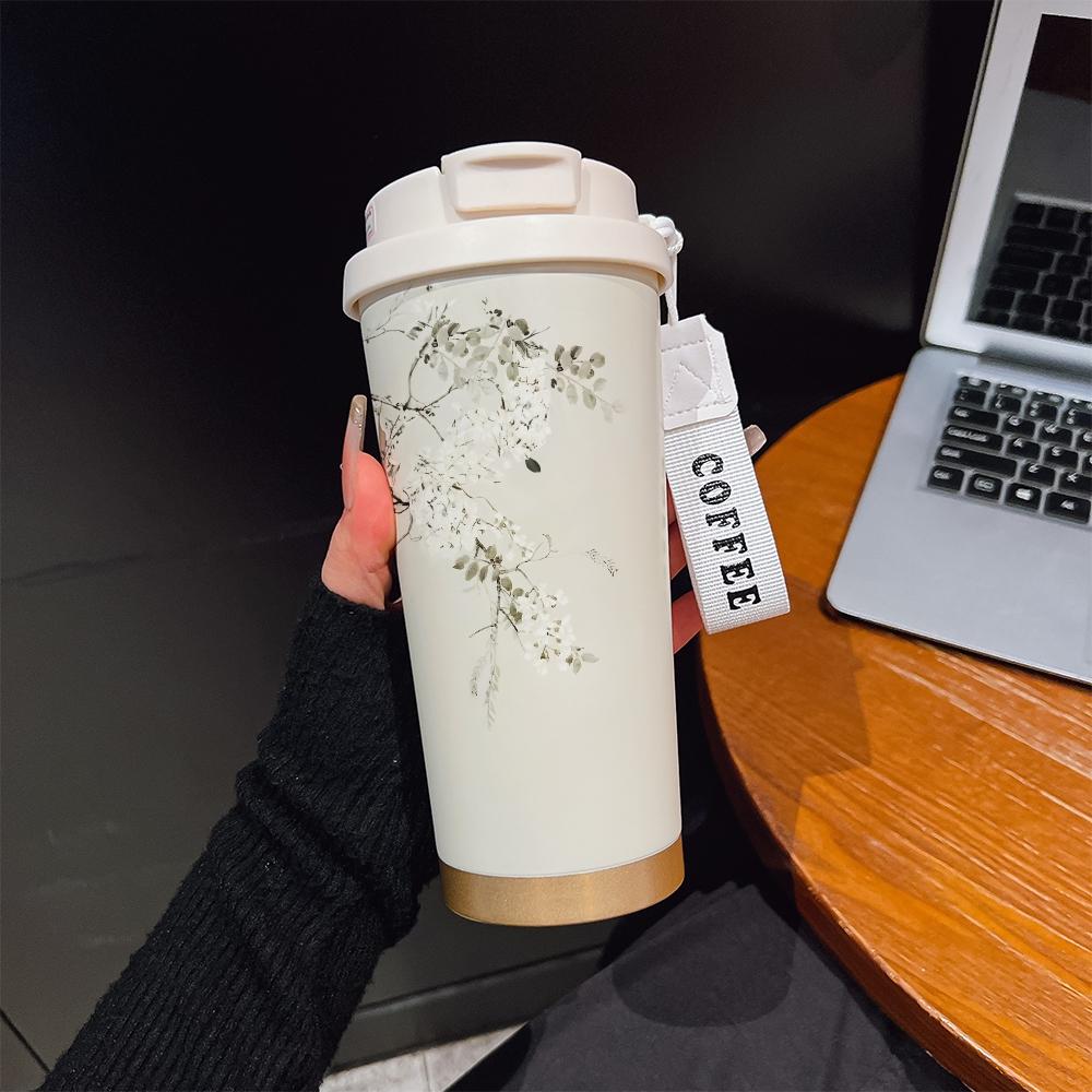 Abstract Oil Painting Coffee Cup, Portable Dual Drink Insulated Tumbler, Heat/cool Keeper, Boho Style, Office, Travel, Sports, Golf