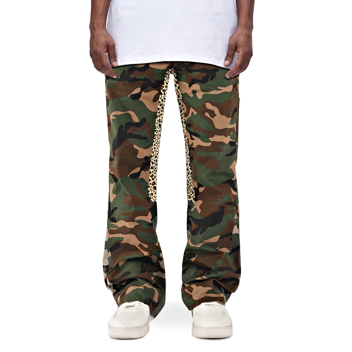 GINGTTO Men’s Camo Stacked Flared Pants Wide Leg Chino Stretch Casual Baggy Trousers Streetwear