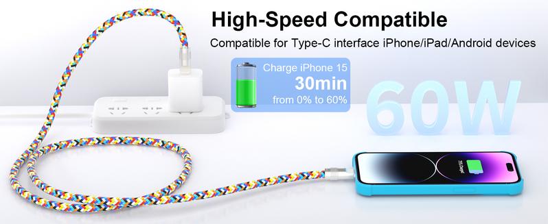 Phone Lanyard Built-in USB-C to Lighting Fast Charging Cable, Universal Crossbody Patch Phone Lanyards, Cross-body Lanyard,  4.1ft Phone Strap