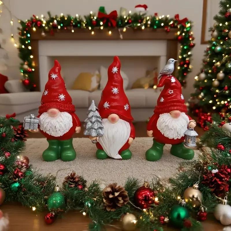 Set of 3 Resin Gnome Figurines, Home Decor & Kitchen Accessories, Perfect Christmas Living Room Decoration, Unique Gift Idea