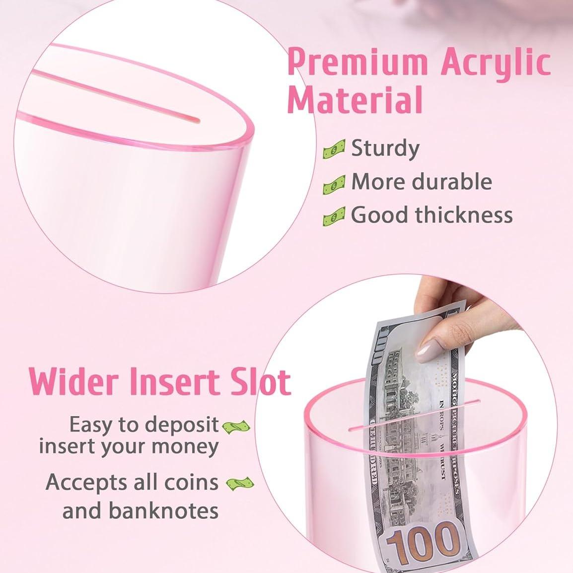 Acrylic Coin Bank Cylinder, Transparent Money Box, One-Way Inlet, Kids Gift, Independence Day Memorial, Desktop Decoration, Savings Planner, Acrylic Savings Jar, Acrylic Piggy Bank