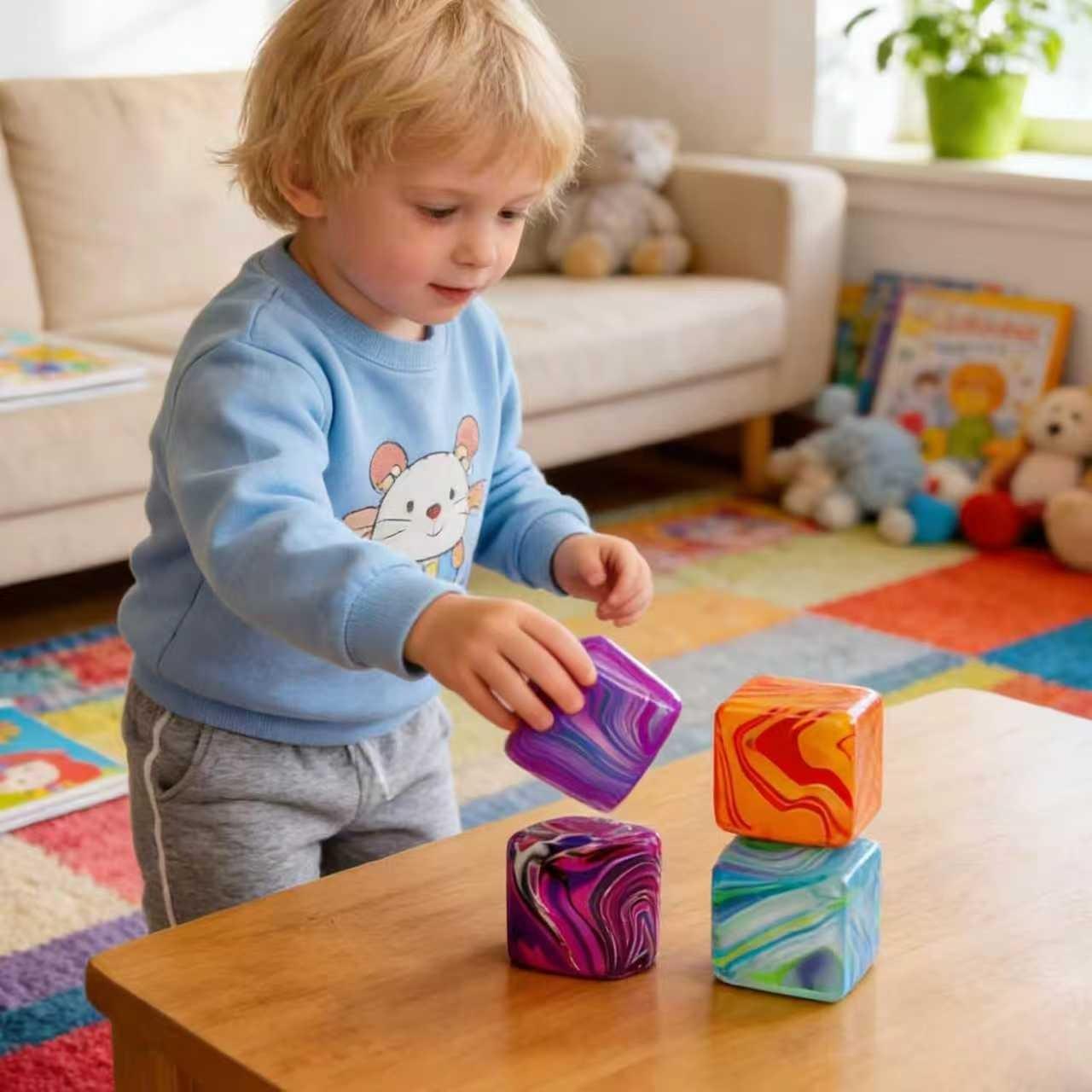 Anxiety Squishies, Fidget Cube Stress Relief, Mini Squishy Stress Cube, Ice Squishy Cube Sugar Balls, Sensory Toys for Kids with Autism, for Classroom Prize, Novel Design Colorful