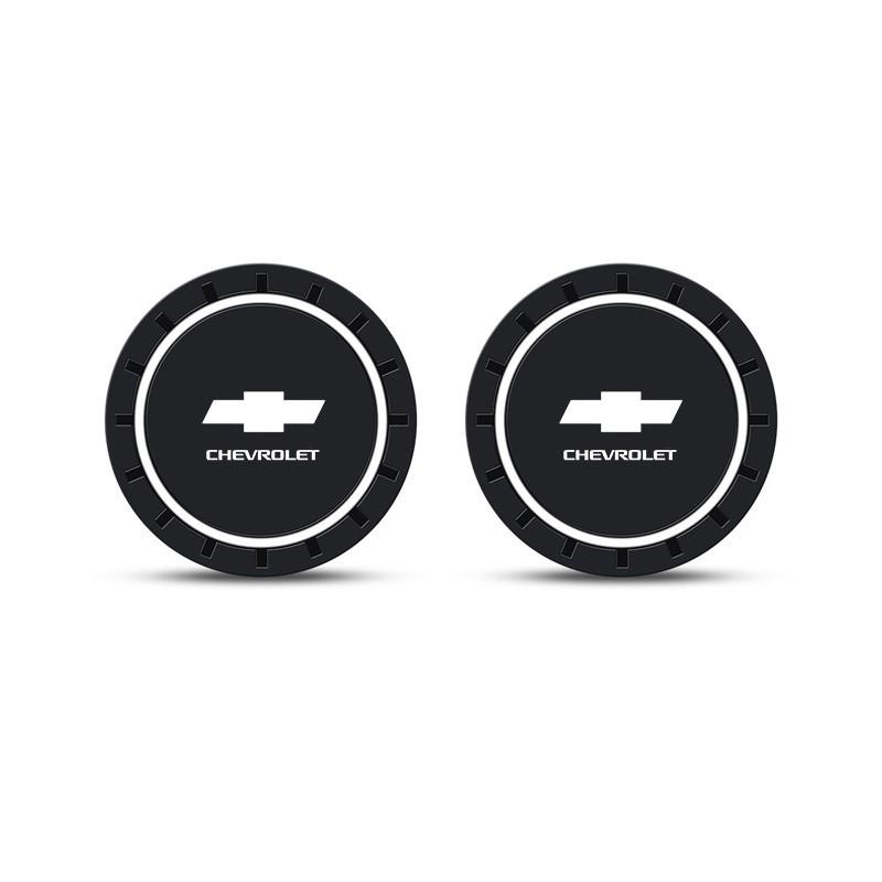 2pcs Chevrolet Emblem Car Coaster, Anti-Slip Silicone Drink Holder, Waterproof Cup Mat for Chevrolet Models, Interior Accessory
