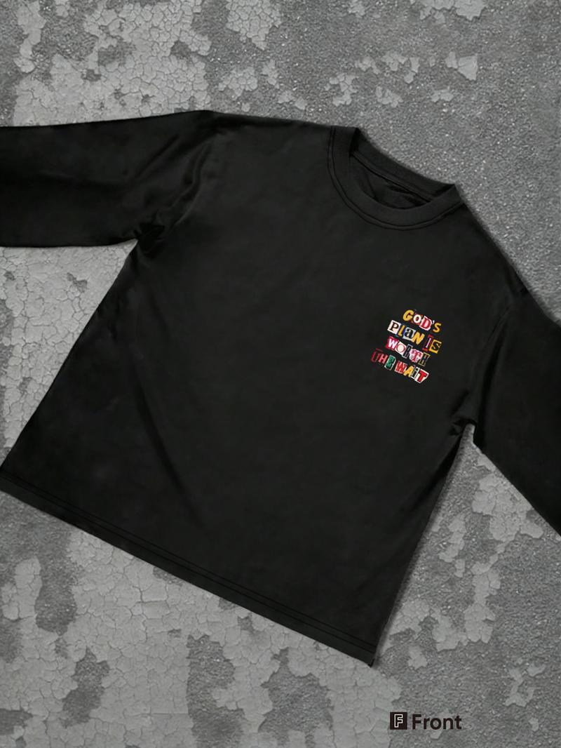 Unisex Letter Print Long Sleeve T-Shirt, Casual Fashion Comfortable Simple Design, Fitted Pure Color Tee for All Seasons