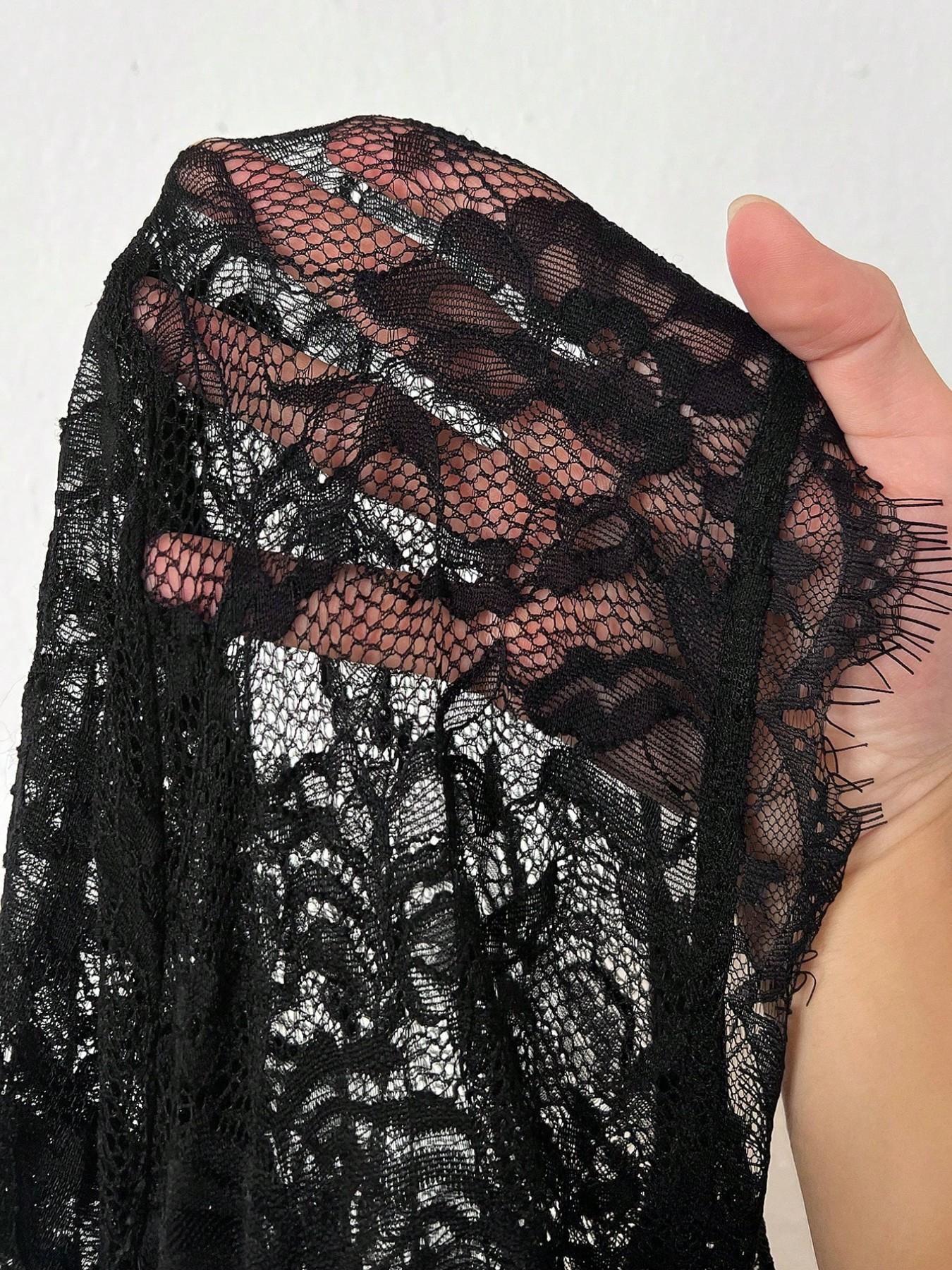 Plus Size Lace Evening Gown, Deep V-Neck Sheer Long Sleeve Chic Formal Dress, Tiered Ruffle Cinched Waist, Sexy Party Dress for Special Occasions #GLOBAL PICKS