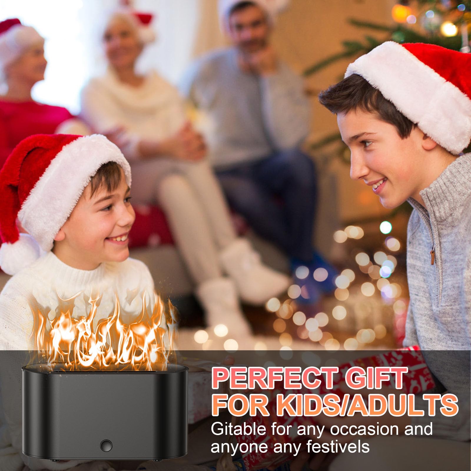 Simulation Flame Air Humidifier, Electric Aroma Diffuser, Noiseless Operation, Upgraded 7 Flame Colors, Noiseless, Essential Oil Diffuser, Suitable for Home and Travel, Ideal for Asthma and Respiratory Relief, Face Care Product