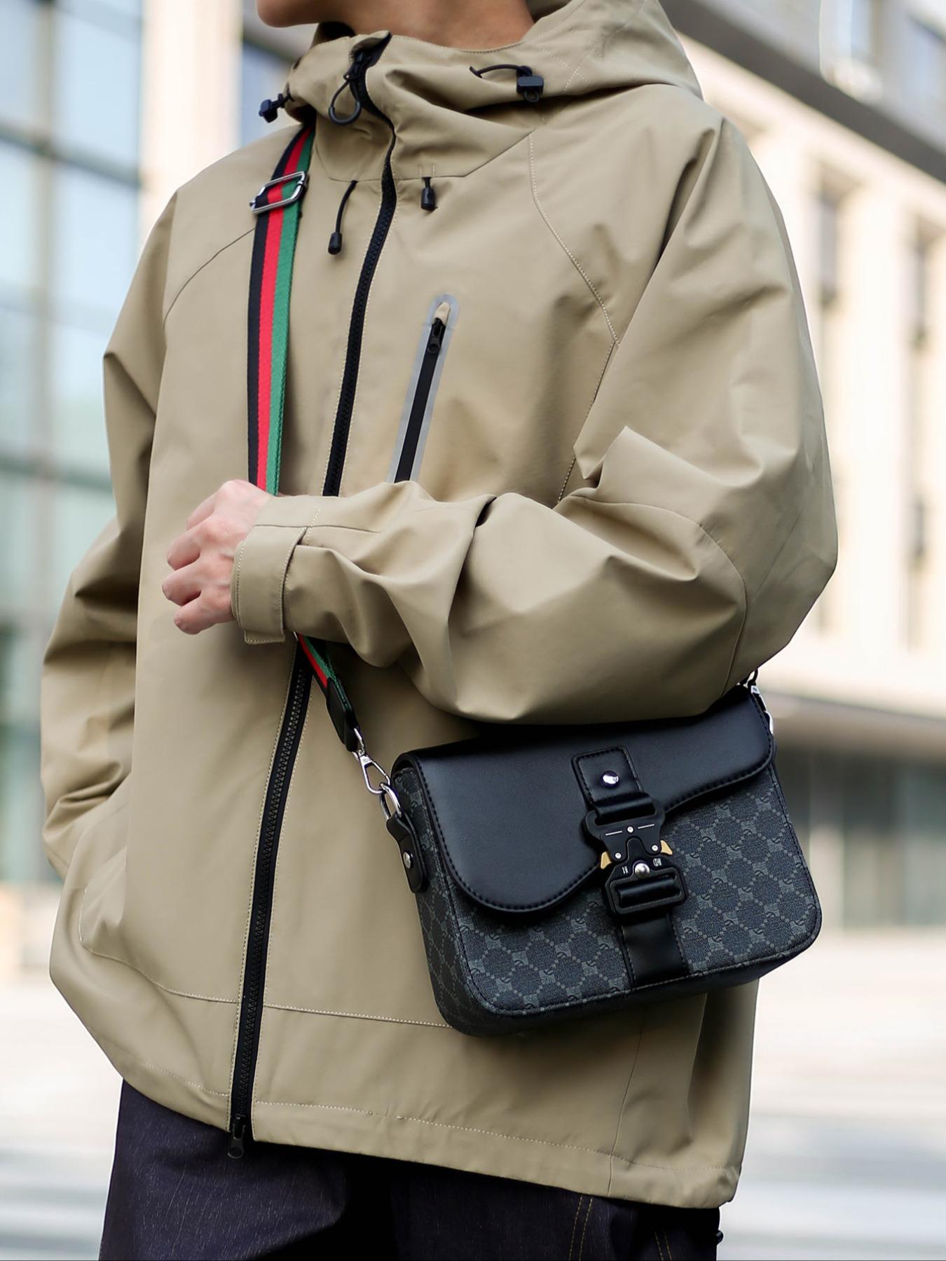 Men's Geometric Pattern Flap Closure Fashion Crossbody Bag, Casual Shoulder Bag, Multifunctional PU Leather Travel Bag, Casual Daily Use, Work School Accessory, Multifunctional Portable Bag, High Quality Bag