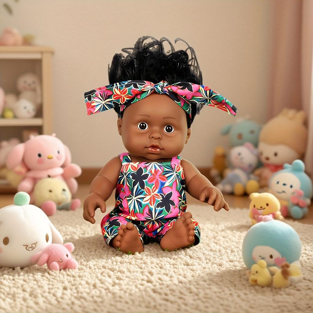 Baby Doll, 12 inch American African Girl Doll with Dress, Realistic Reborn for Kids Aged 2 3 4 5 6, Silicone Small Toy Curly Hair Birthday Gift,