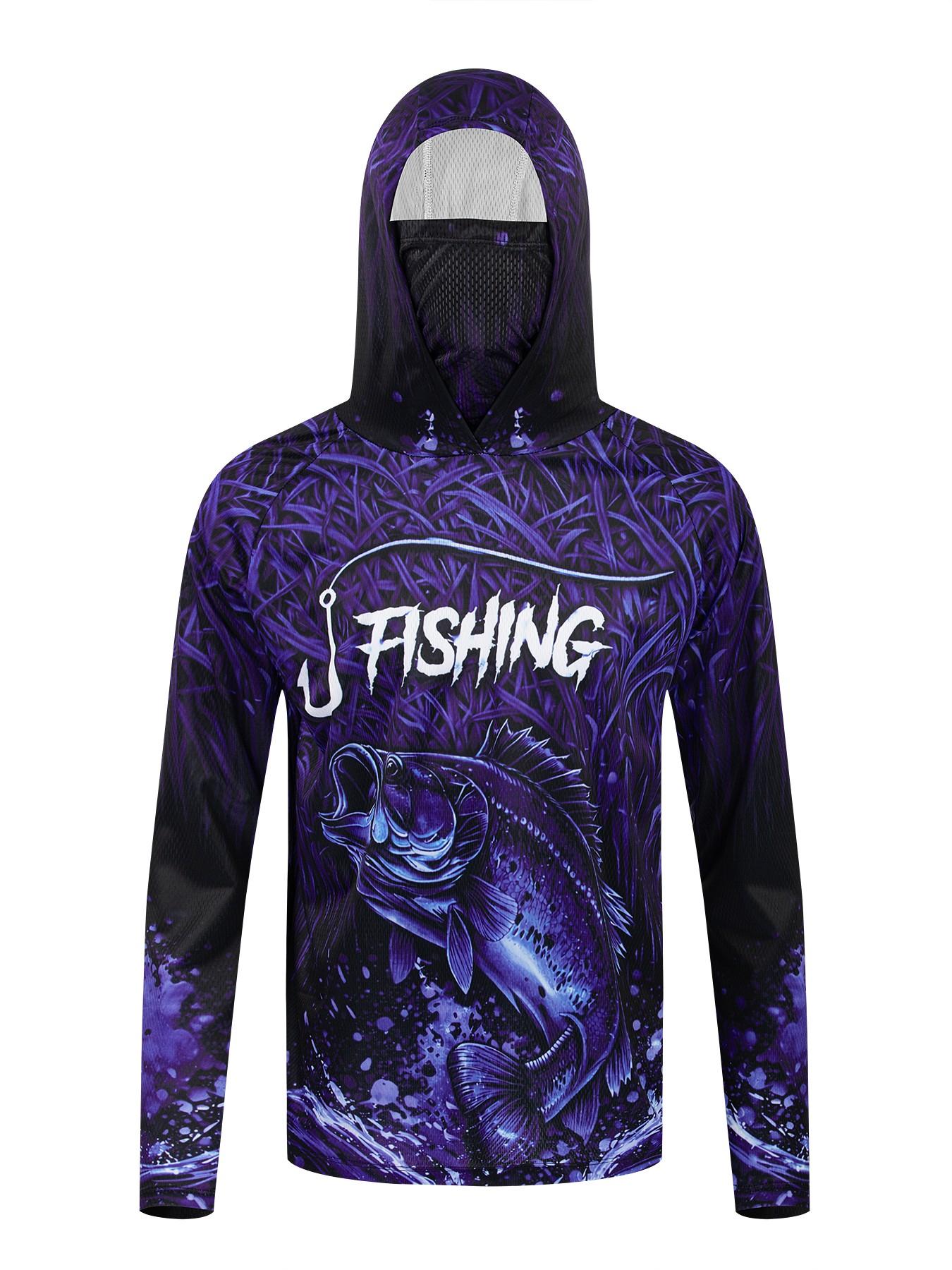 Men's Long Sleeve Hooded Fishing Shirt with Face Mask, Gradient Color Outdoor Fishing Clothing, Sun Protection Fisherman