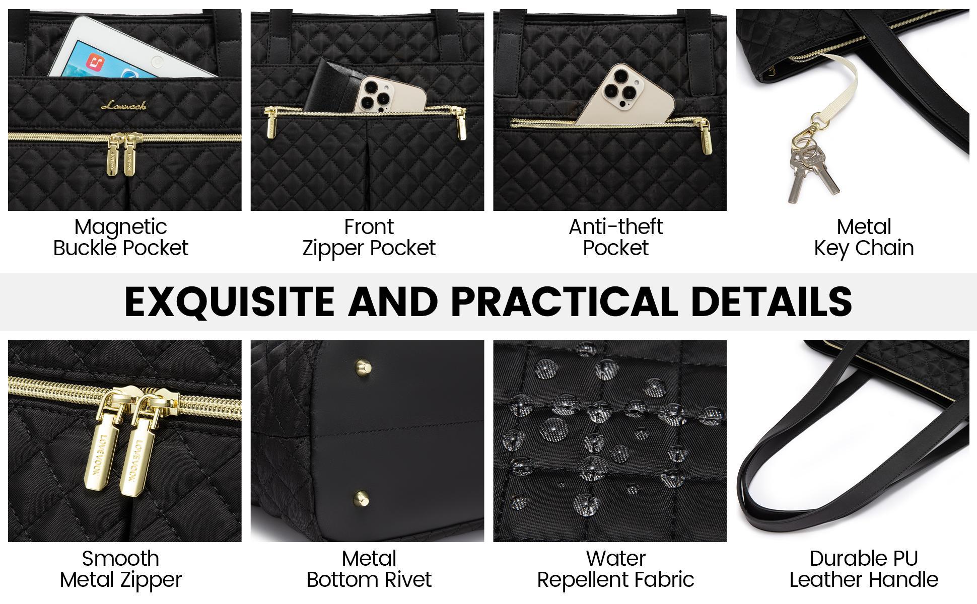 LOVEVOOK Laptop Bag, Women's Quilted Shoulder Bag, Large Capacity Tote with Small Pouch, Stylish Briefcase Suitable for Nurses, Teachers, Professional Women