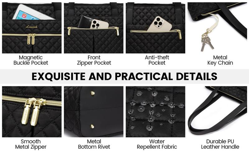 LOVEVOOK Laptop Bag, Women's Quilted Shoulder Bag, Large Capacity Tote with Small Pouch, Stylish Briefcase Suitable for Nurses, Teachers, Professional Women