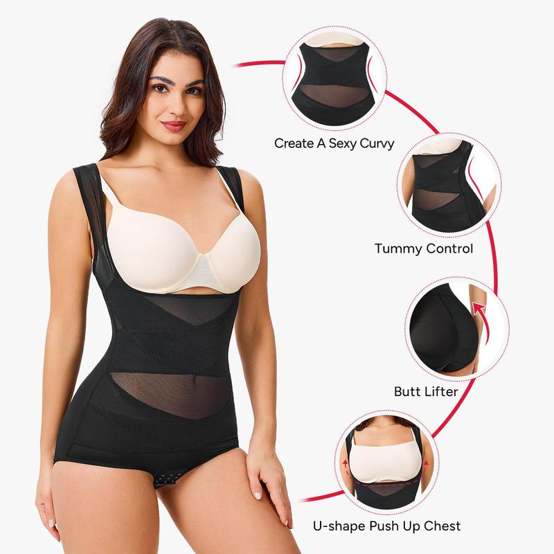 Nebility Women's Clothing Mesh Breathable Basic Faja Shapewear Minimalist Comfort Sleeveless Tops High Waist Compression Womenswear Brown Body Shapewear Shapewear Garment Sexy High Waist Shapewear Lady
