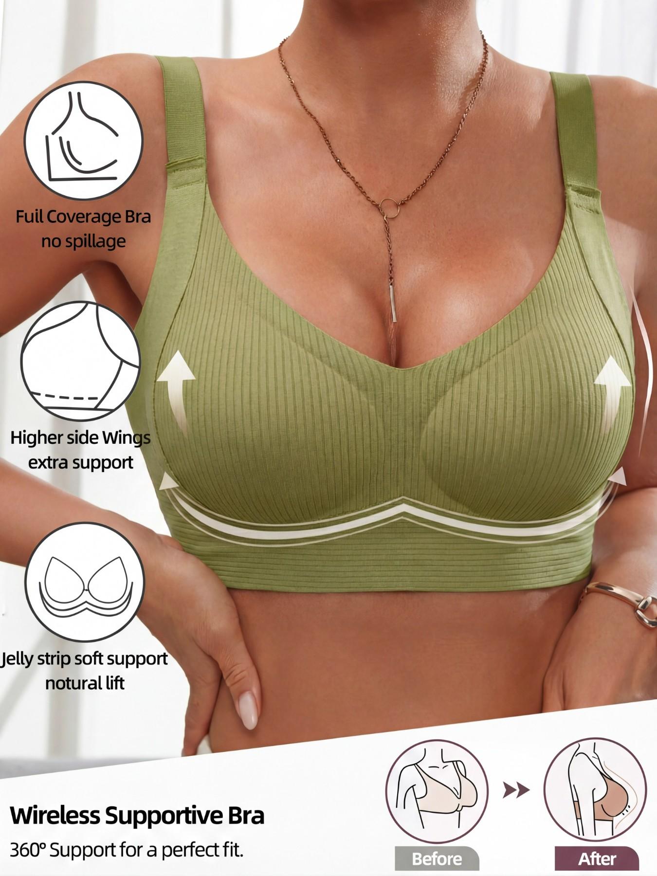Seamless Wireless Supportive Bra for Women - Full Coverage No Spillage, Jelly Strip Natural Lift, Comfort Bralette for All Day Wear