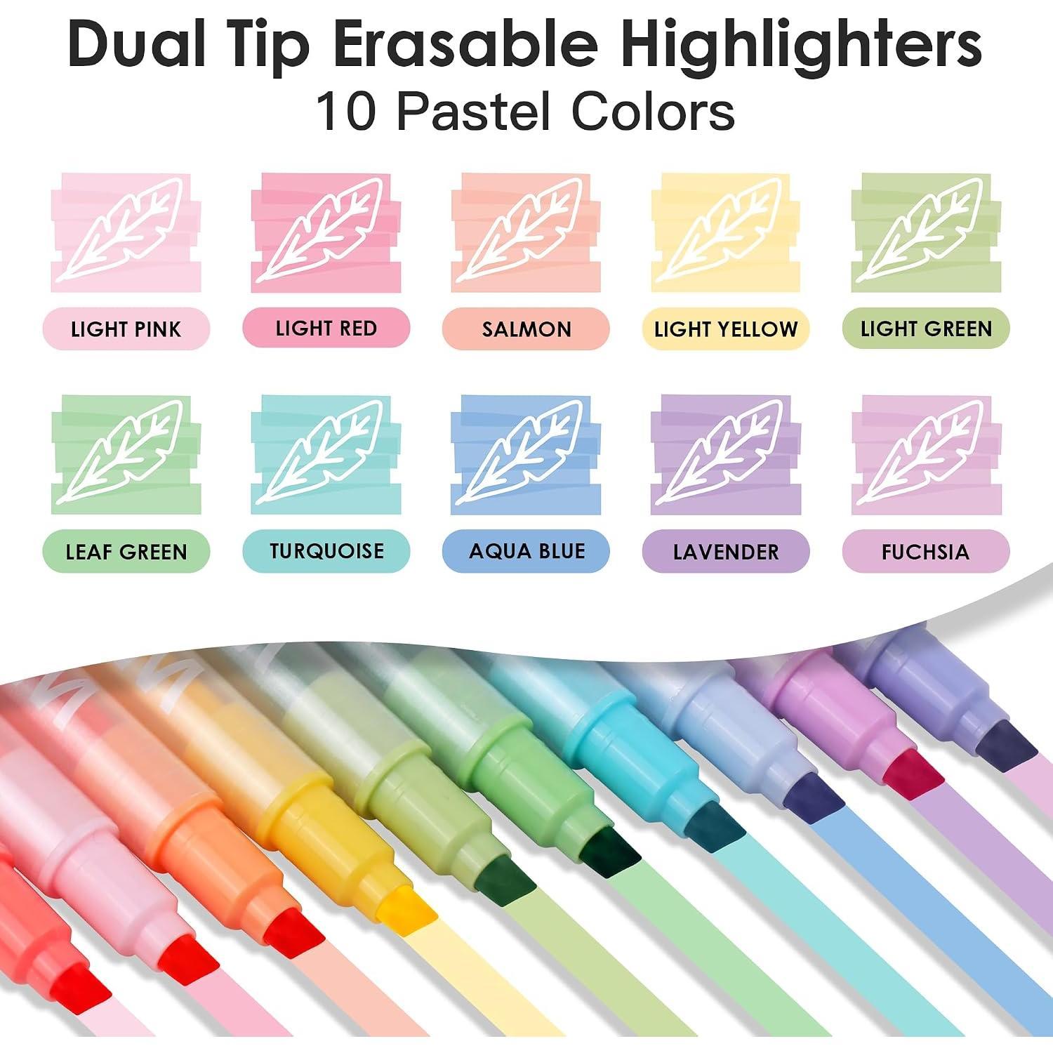 Erasable Highlighters, 10 Pastel Highlighters  Colors,  Tip Cute Erasable Highlighter Pens No Bleed Through for  Journaling,  Study, School Office Supplies