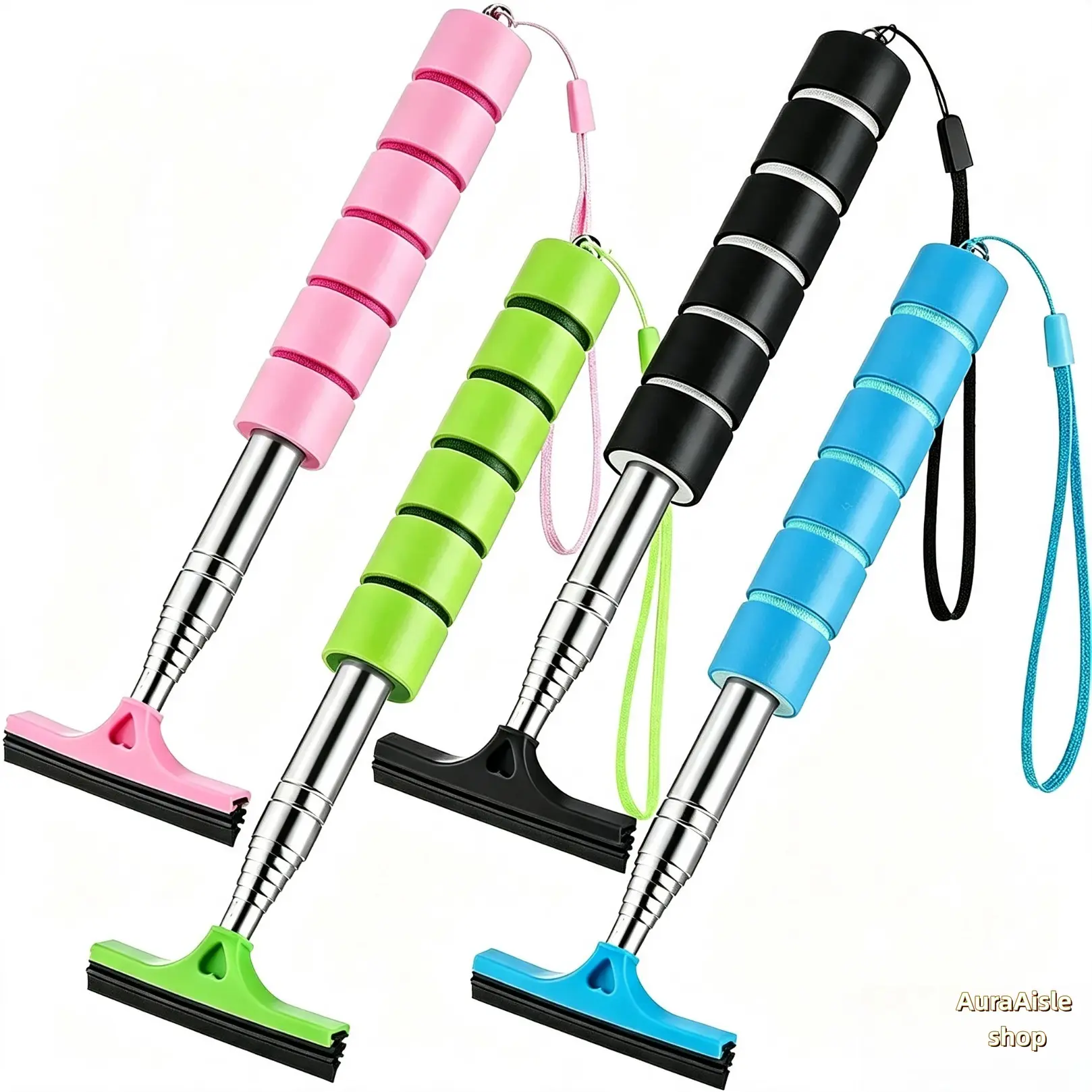 Retractable Rearview Mirror Wiper with Stainless Steel Build, Anti-Slip Grip & Portable Handle - Portable Water Wipes Squeegee for Car Windshield, Window Glass, Most Vehicles Auto Detailing & Car Care Supplies, Rain Removal