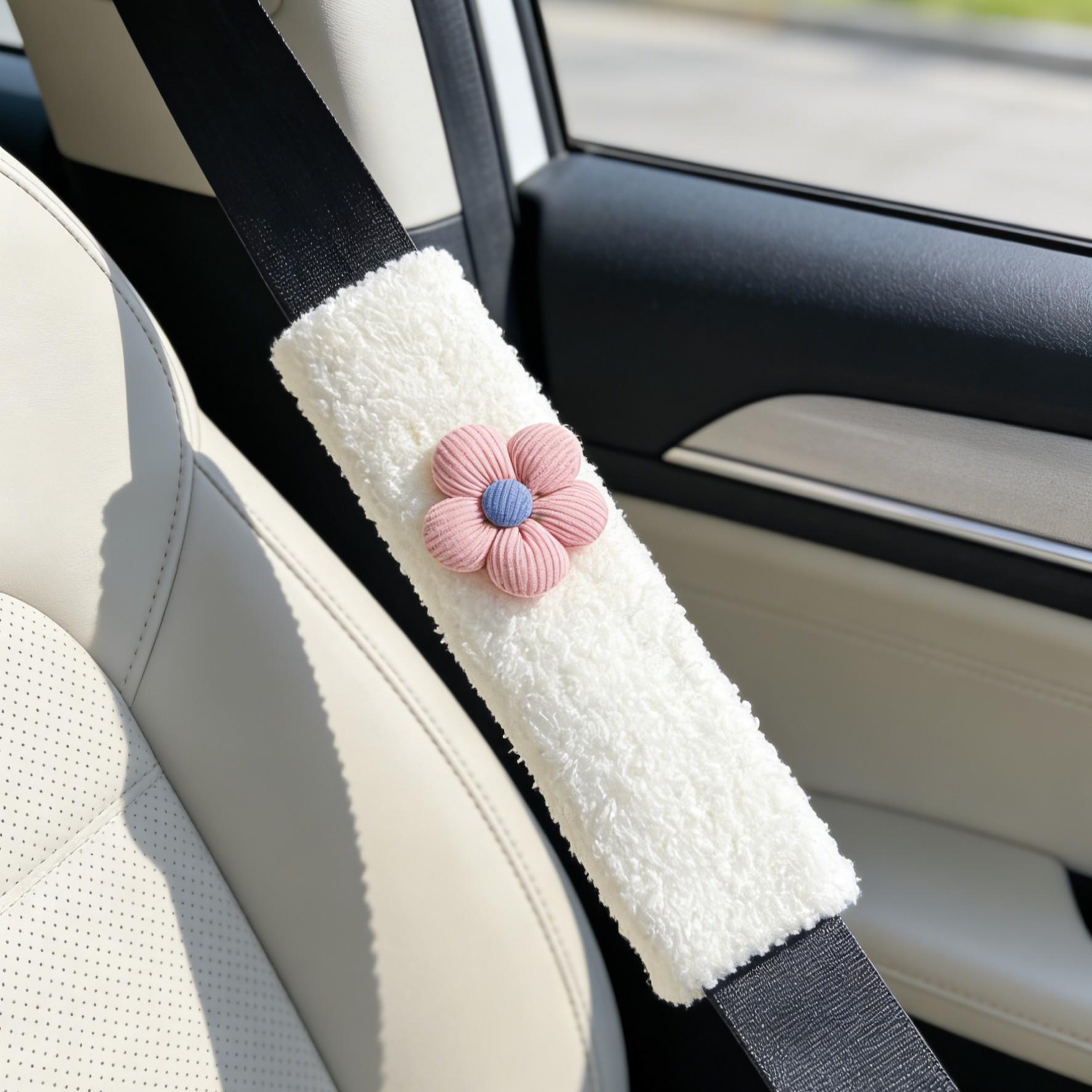Car Seat Belt Covers 2 Pack, Creative Floral Design Shoulder Pads, Car Accessories, Back Cushion, Safety Belt Protection Pad, Premium Gift