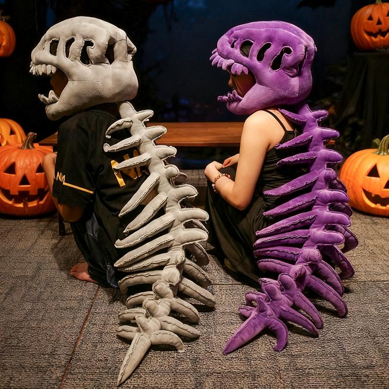 Dinosaur Skeleton Headgear Pillow, 4 Color Options Available, Unisex Cushion, Perfect for Halloween Party Cosplay and Sofa Lounging