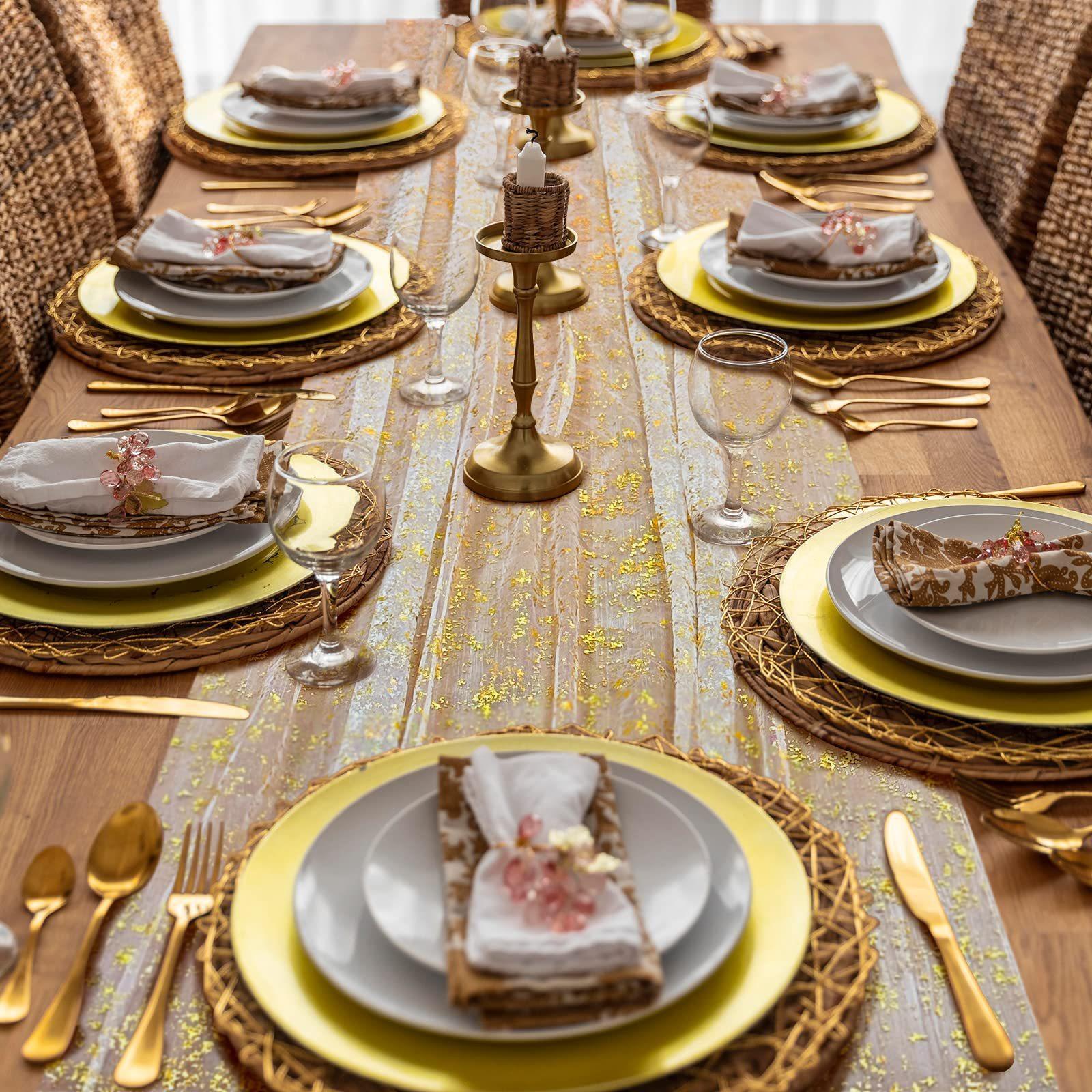 70X400CM Soft Black Gold Metallic Foil Table Runner ,Soft Sparkle Golden Foil Dining Table Decoration For Wedding Bride Shower