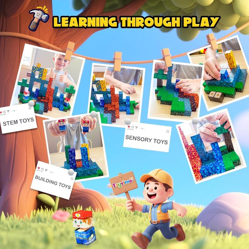 200PCS Magnetic Blocks with Storage Bag STEM Sensory Building Toys Magnetic Tiles with Magnet Board Birthday