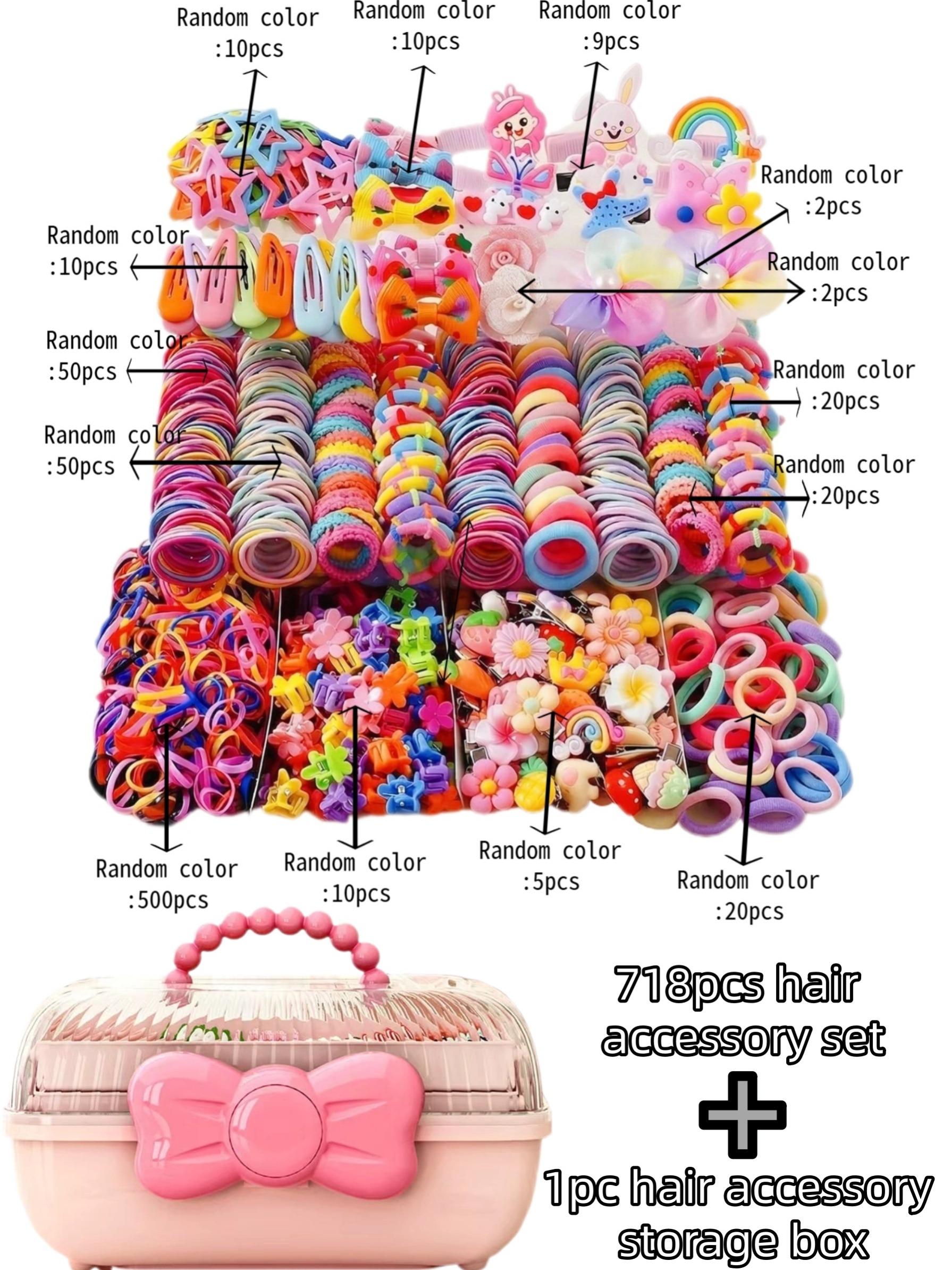 719pcs Rainbow Series Hair Accessories Gift Box Set for Little Girls. Includes 3-layer storage, hundreds of unicorn, star, BB clips, flower loops, bands. Great for daily hairstyle design & holiday gifts.