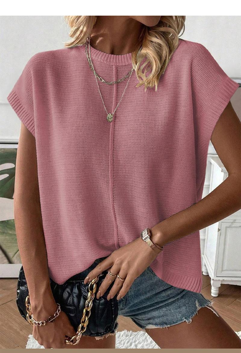 Spring Summer Elegant Versatile Knit Top, French Commute Casual Women's Round Neck Plain Hollow Out Loose T-Shirt