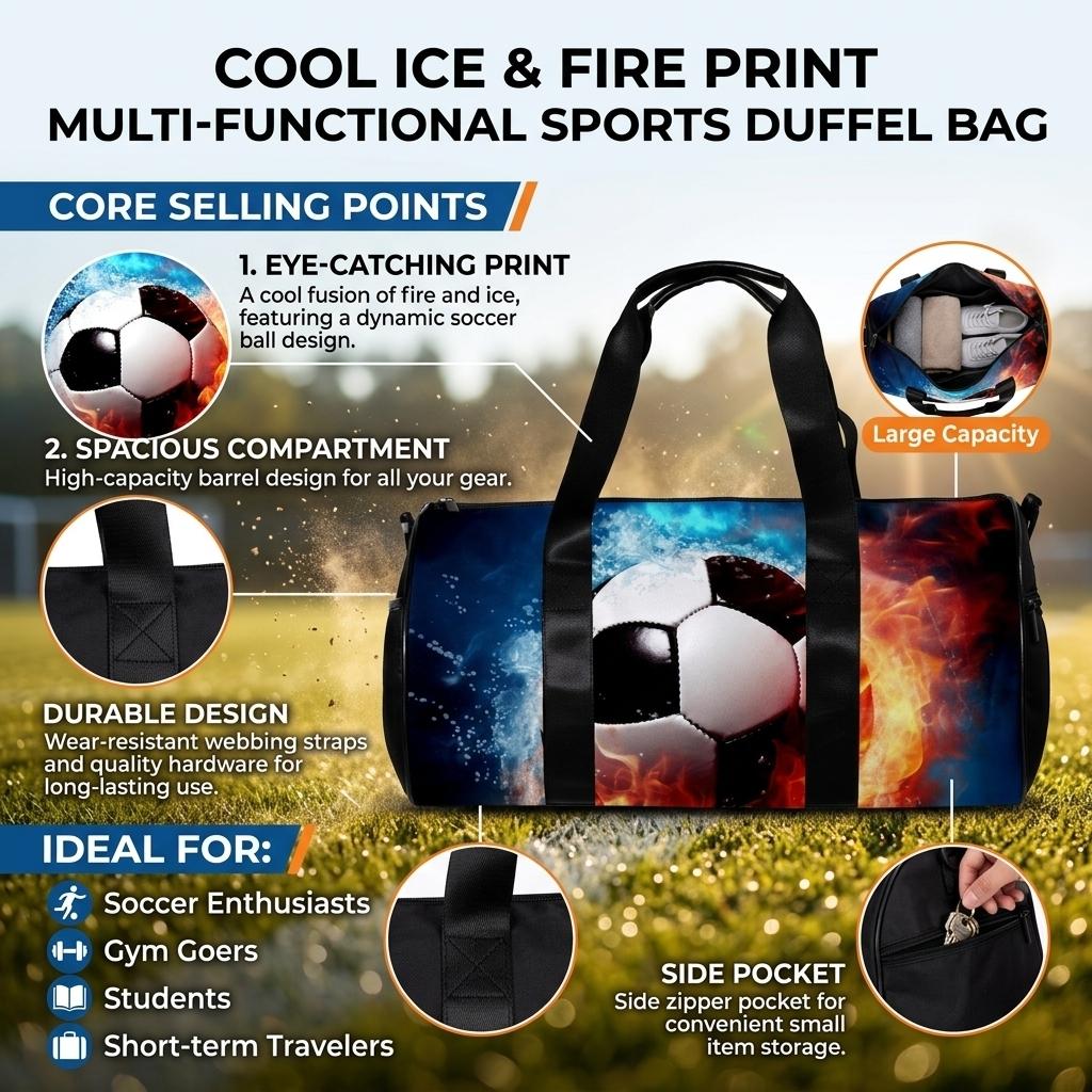 Portable Soccer Print Travel Duffel Bag Lightweight Outdoor Sports Crossbody Pack Foldable Design Large Capacity Storage For Gym Training Camping Hiking And Daily Travel Water Resistant Fabric Easy To Carry And Store Ideal For Athletes On The Go
