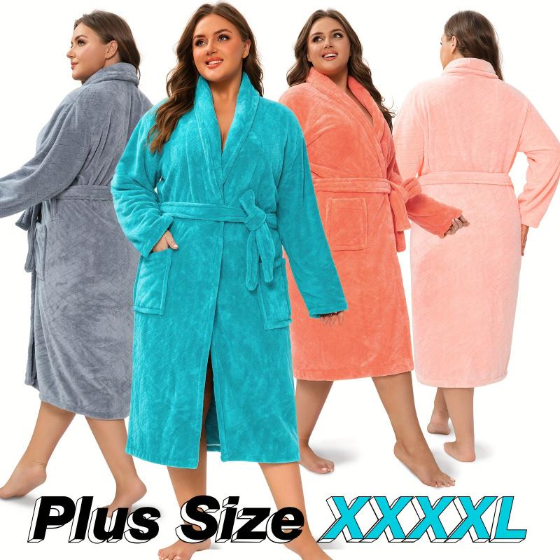 Plus Size Women's Coral Fleece Bathrobe, Quick-Dry Soft Skin-Friendly, Comfortable Breathable Home Sleepwear, Hotel Travel Christmas Gift, Loungewear