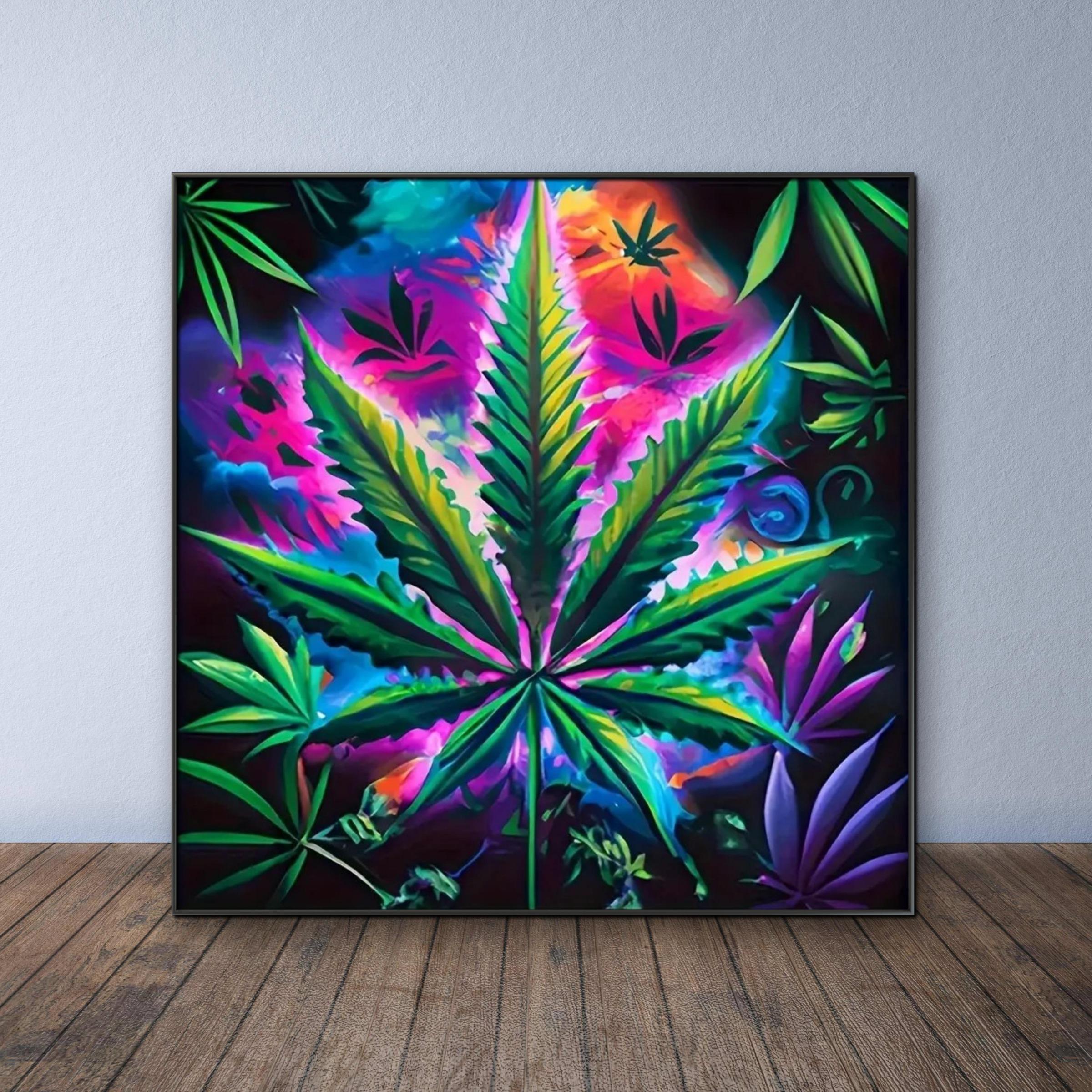 Marijuana Leaf Pattern DIY Diamond Arts Colorful Painting Kit without Frame, 5D Diamond Arts Colorful Painting Kit, Wall Art Decor for Home Living Room Bedroom