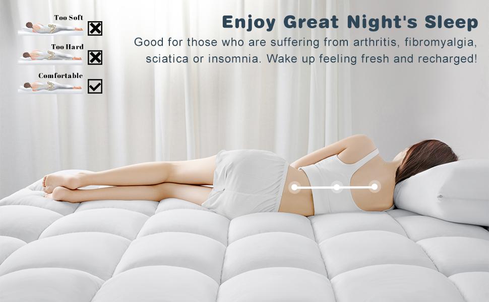 Extra Thick Bamboo Mattress Topper – Breathable, Elastic Skirt, Down Alternative Fill, Cotton Top, 8–21" Deep Pocket for Back & Side Sleepers