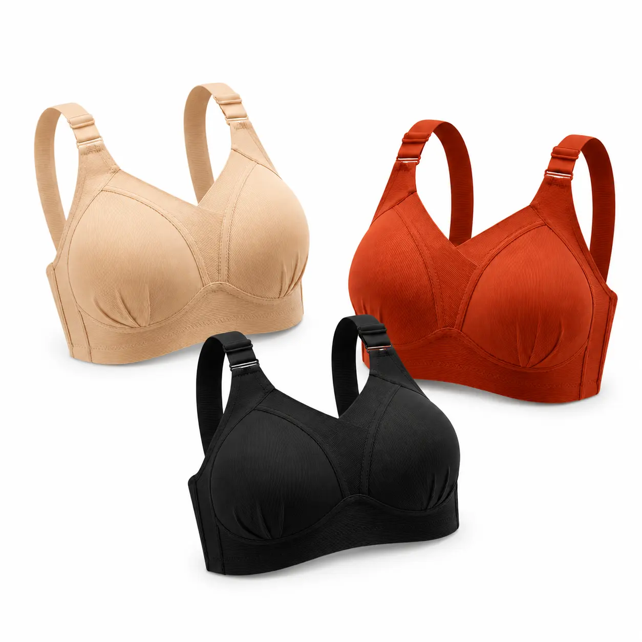 Women's Wirefree Full Coverage Push-Up Bra Pack - Spandex-Nylon Lace Cotton Seamless Bralette, T-Shirt Friendly, Feminine, Supportive, Lightweight, Fitted (No Underwire), Aesthetic, Strap, Everyday, Lady, Lingerie, Lounge, V-Neck, Crossover