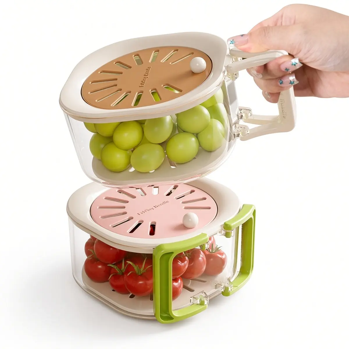 Portable 2-in-1 Fruit and Vegetable Washer Basket, 5.9-Inch Colander With Hollow Mesh Design, Strainer Lid and Foldable Handle for Kitchen Prep, Fridge Storage, Salad, Picnic, Camping and Daily Use