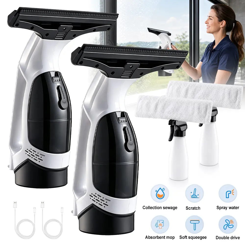 2 Set Cordless Window Vacuum Squeegee, Rechargeable Electric Glass Cleaner, 11" Width 2200Pa Streak-Free Suction, Spray & Suck, Detachable Tank & Microfiber Pad for Shower Doors, Car Windows