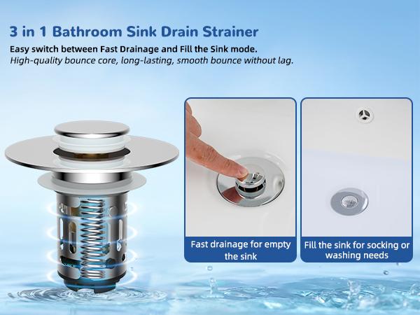 Hibbent Upgraded 3 in 1 Bathroom Sink Drain Strainer, Universal Pop Up Stopper with Removable Stainless Steel Filter Basket Hair Catcher, Sink Plug for 1.1''~2.36'' Basin, Brass Bullet Core, Chrome Hibbent Upgraded 3 in 1 Bathroom Sink Drain Strainer, Universal Pop Up Stopper with Removable Stainless Steel Filter Basket Hair Catcher, Sink Plug for 1.1''~2.36'' Basin, Brass Bullet Core, Chrome
