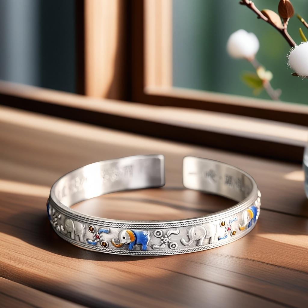 Solid Silver s999 bracelet Sterling Silver bracelet Ladies Open bracelet can be freely adjusted size Send girlfriend send Mom birthday holiday gift Silver weight 31 g /1.09 oz