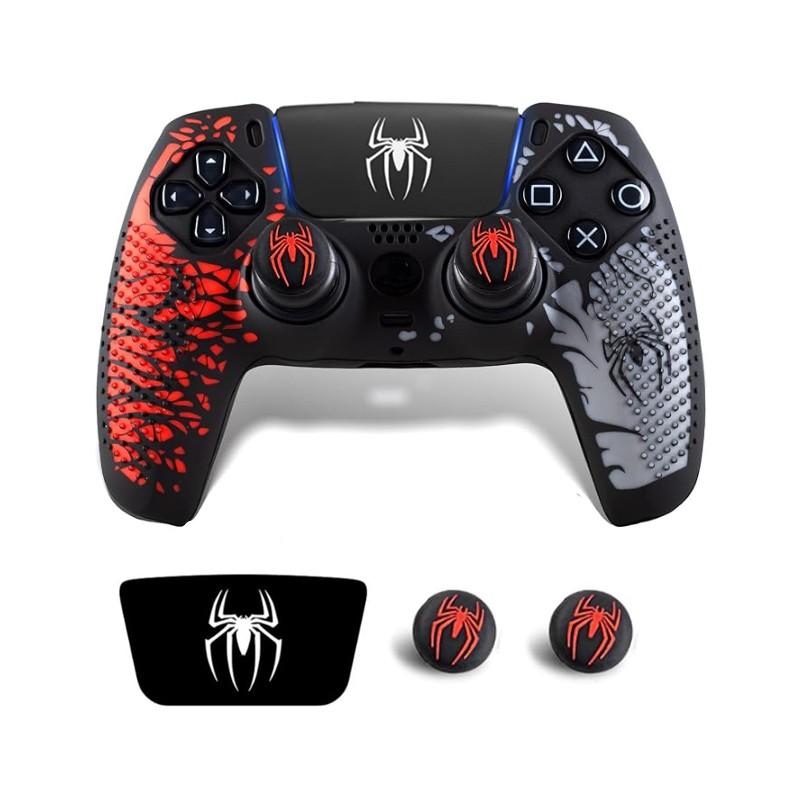 Ps5 Controller Protective Case, Anti-Drop Design, Spider Full Set with Two Joystick Caps + Stickers, Durable Ps5 Accessory