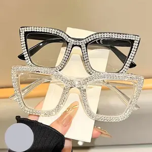 2PCS Women's Retro Square Cat-Eye Diamond-Embedded HD Reading Glasses - PC Material, +1.0 to +4.0 Diopter, Lightweight, Durable, HD Finish, Suitable for Daily Computer Work, High Quality Eyewear Reading Eyeglasses