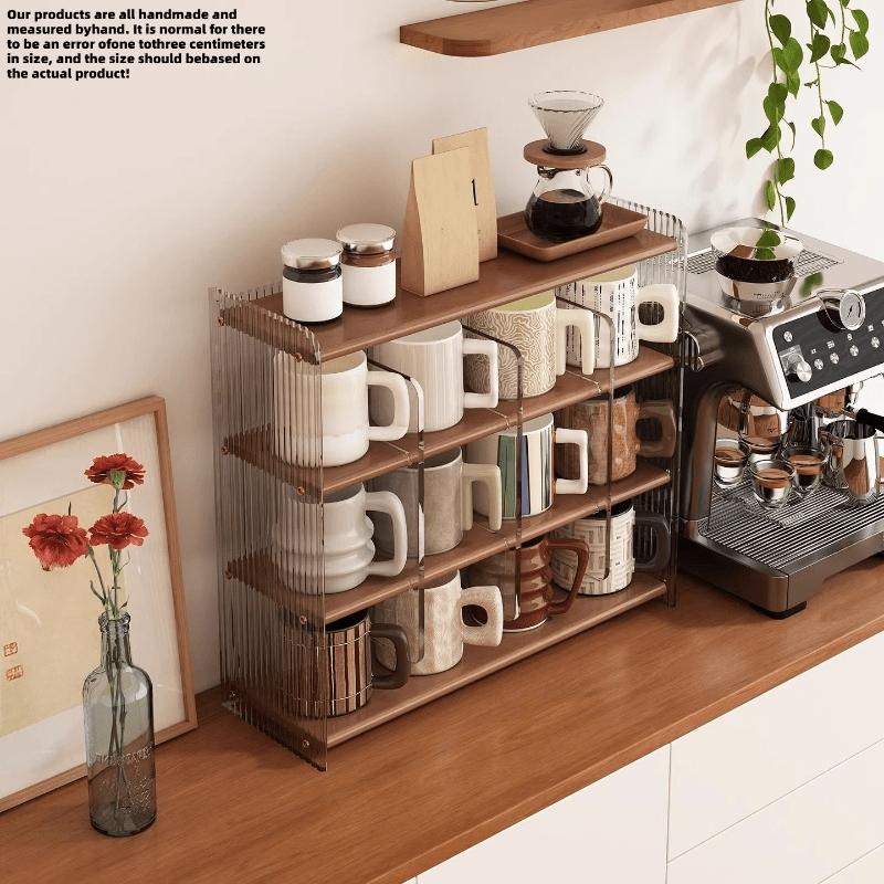 Multilayer Acrylic Cup Holder Rack, Adjustable Display Shelf, Space-Saving Storage for Kitchen Living Room Office, Easy Assembly Desk Organizer, Clear Multilayer Storage