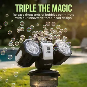 Dual Head Remote Control Bubble Machine, Rechargeable RGB Atmosphere Light, 360° Auto Rotation, Includes 50ML Concentrated Solution