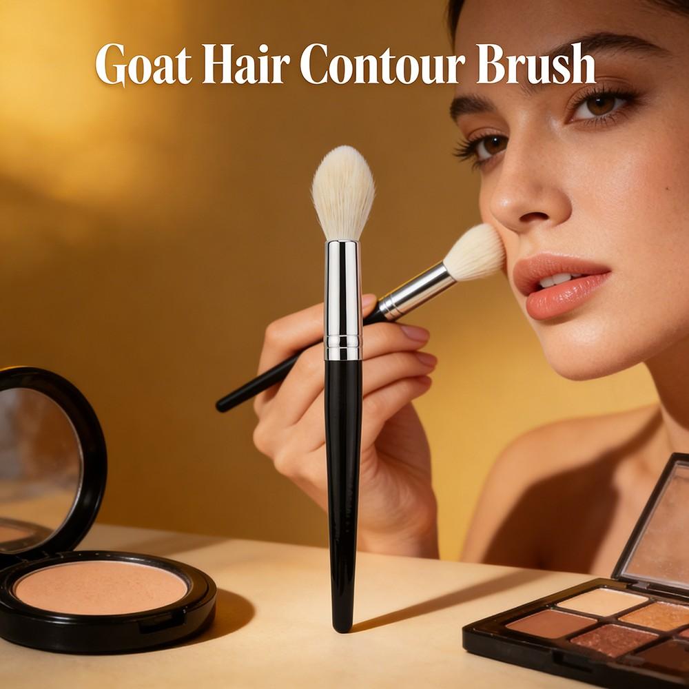 Goat Hair Contour Brush, Face Contour Powder Blush Highlight, Tapered Makeup Tool, 100% Goat Hair, Sculpting Makeup Brush 002