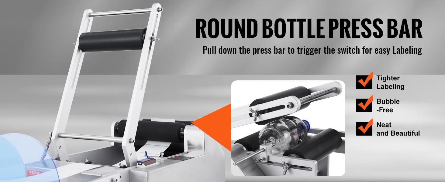 【Summerfinds】VEVOR Semi-Automatic Round Labeling Machine, 20-50pcs/min, Electric Bottle Label Applicator for Round Bottles, Round Bottle Labeler Suitable for Bottle Diameter 0.78-4.72 inches (with Pressing Bar)