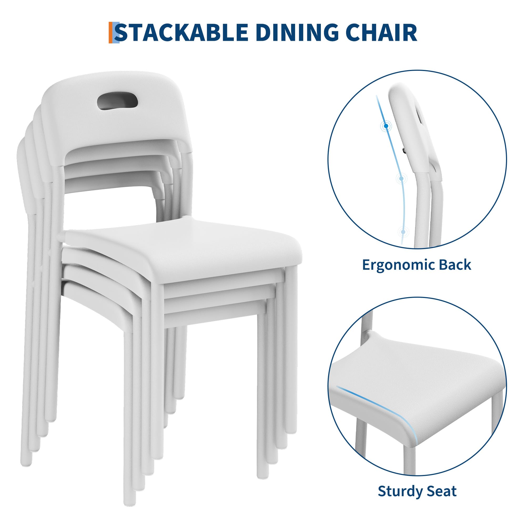 Dining Chairs Plastic Stackable Kitchen Chair,Metal Legs,Easy Assembly, Ergonomic Back, Waterproof and Stain-Resistant,Plastic Chair for Outside,Office,Kitchen,Living Room